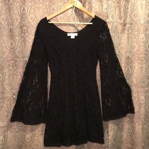 UO black lace mini dress with bell sleeves